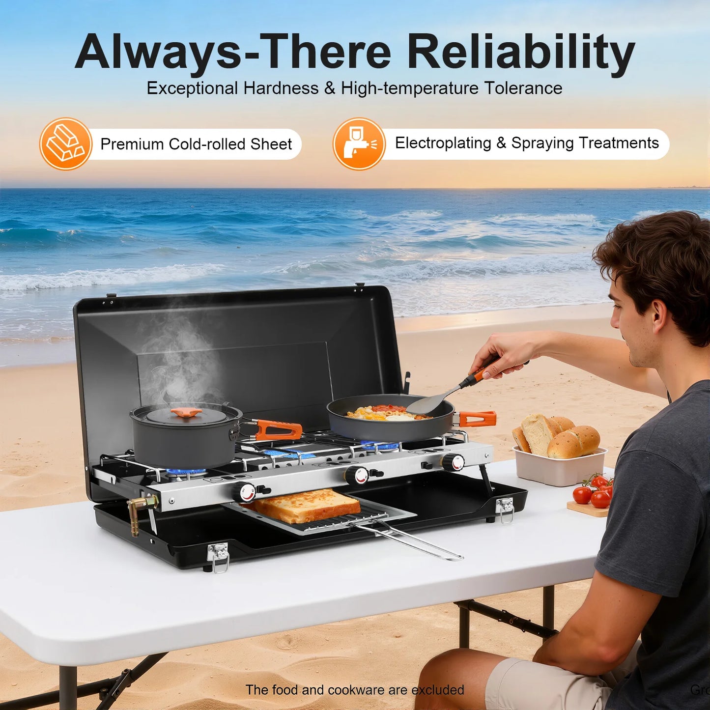 NONED Portable 3 Burner Camping Stove Gas Grill With Ignition