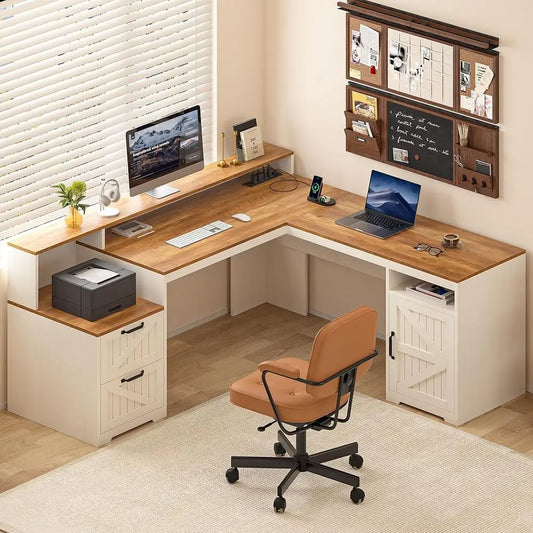 L Shaped Executive Desk With Storage And Power Outlets