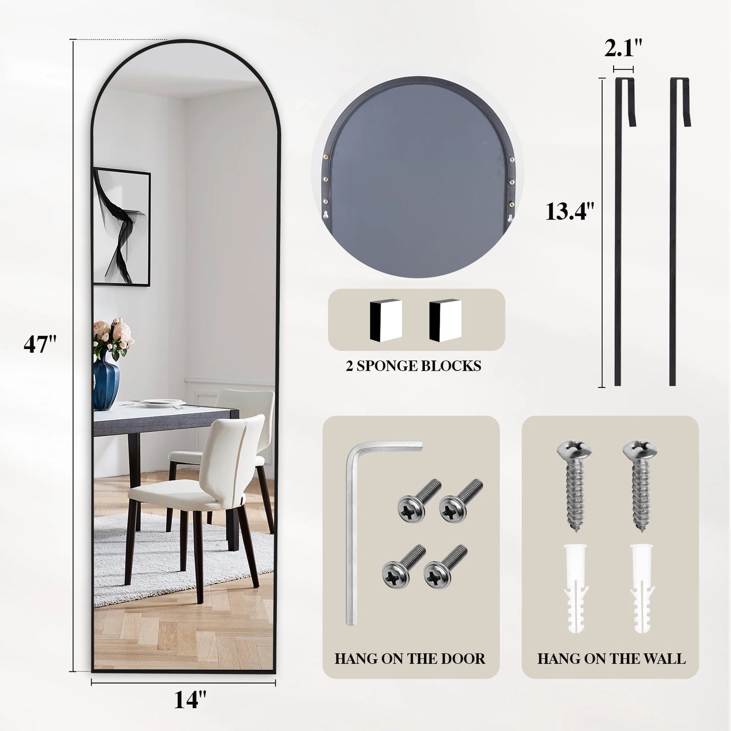 JHK Full Length Standing Wall Mirror Aluminum Frame Living Room