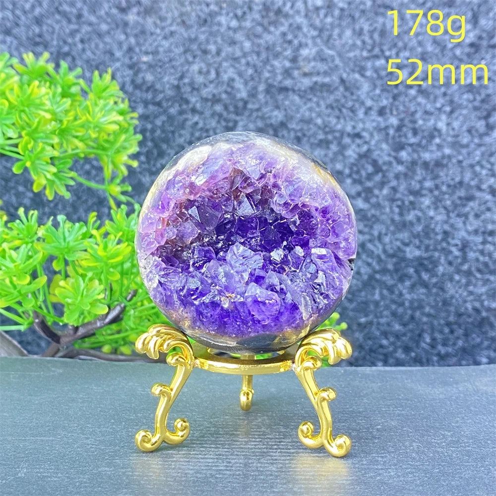 Natural Amethyst Geode Crystal Ornament With Decorative Display Base
