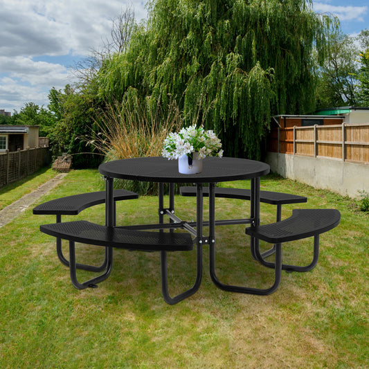 Jaxilyn Outdoor Round Perforated Picnic Table With Umbrella Hole