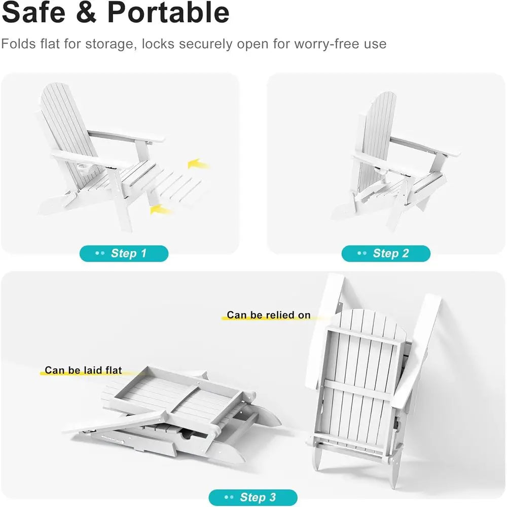 Three Position Adjustable Folding Adirondack Chair Set With Retractable Ottoman
