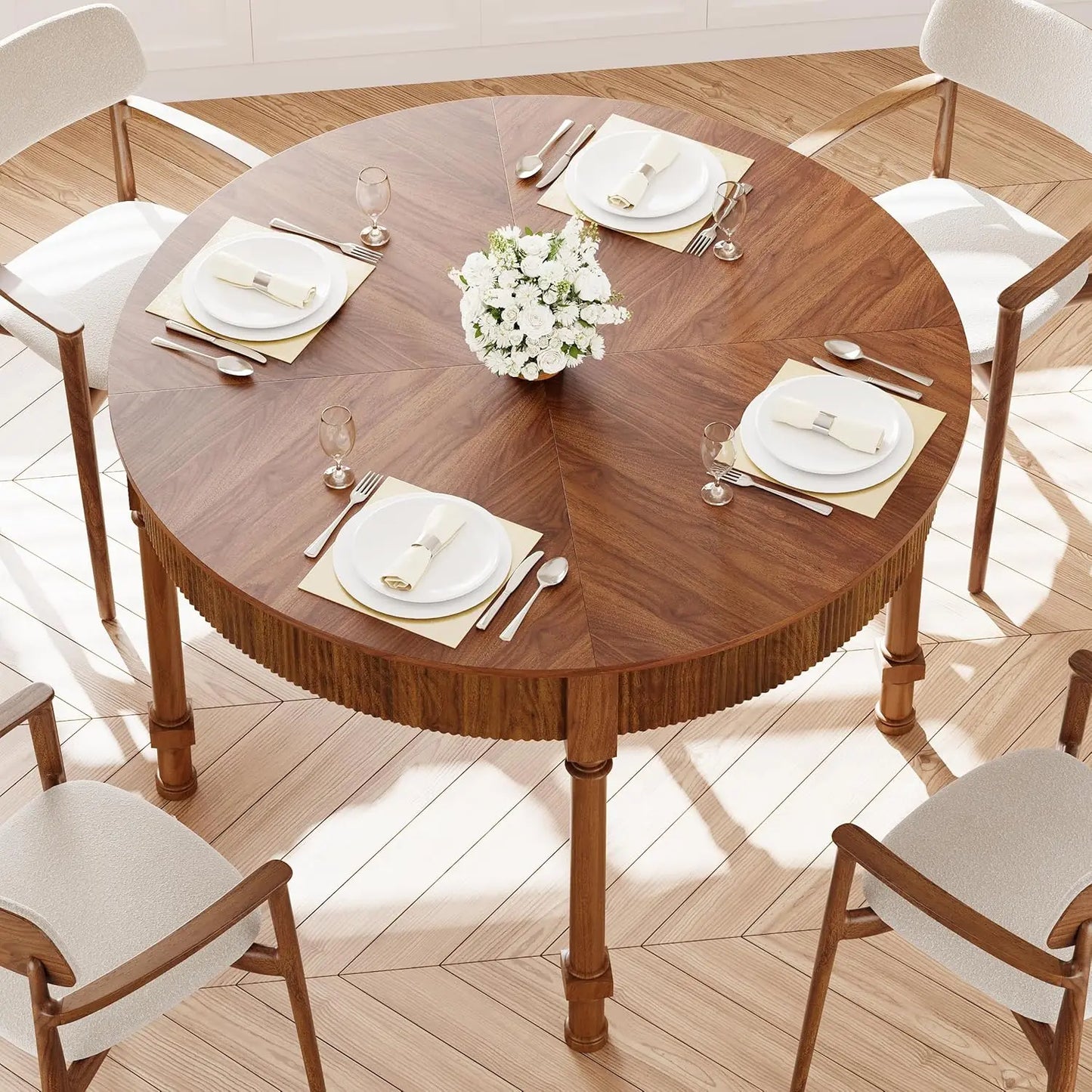 Round Dining Table for 4-6 Diners with Drawers Modern Farmhouse