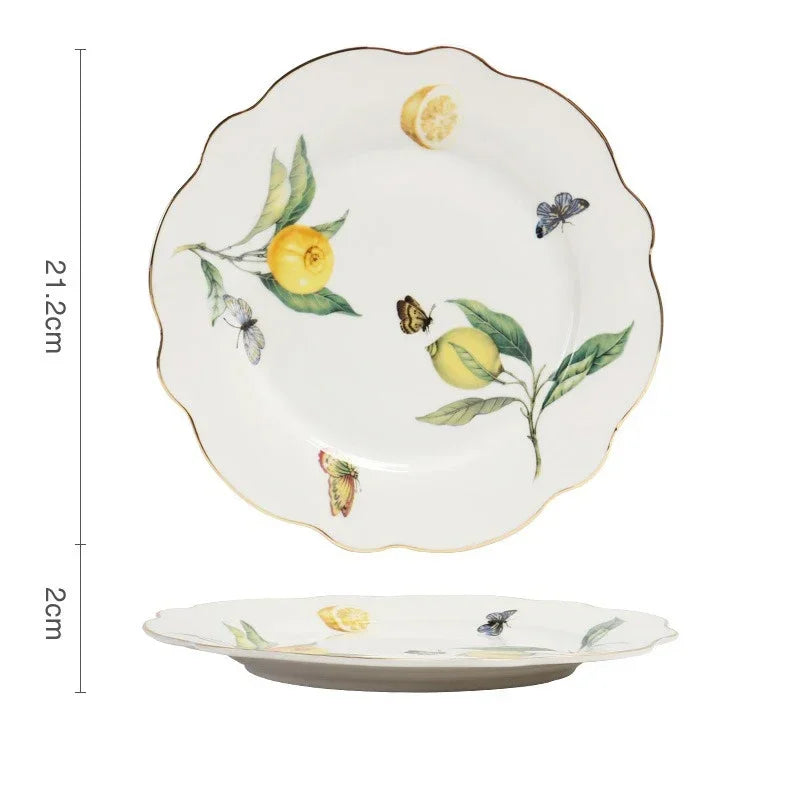 European Style Ceramic Dinner Plate Elegant Lemon Pattern
