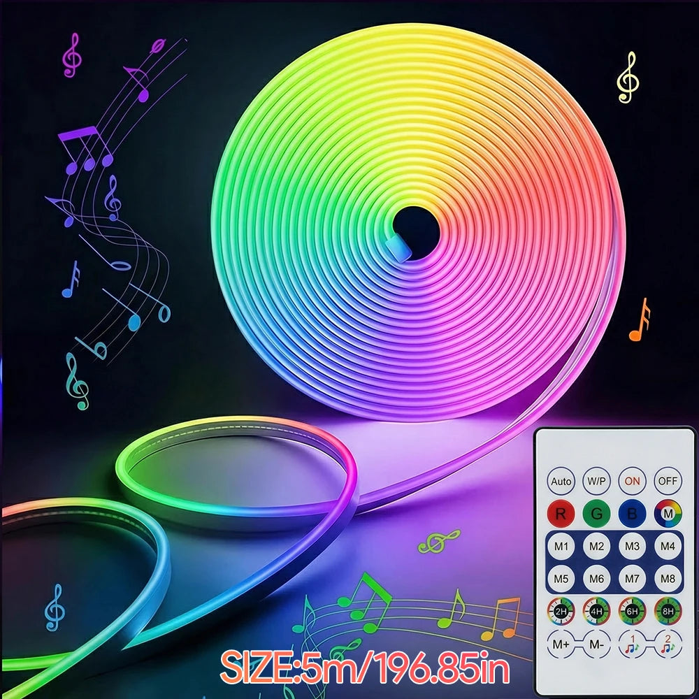 USB RGB LED Neon Strip Light 84 LEDs 4-Key Remote Control Flexible Light for Bedroom Living Room Party Xmas Halloween Decor