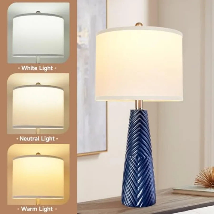 Nightstand Lamp Bedside Lamps Set of 2 Vtage Rustic Farmhouse Table Lamp 3 Way Dimmable Horizontal Stripe Light, for Livg Room