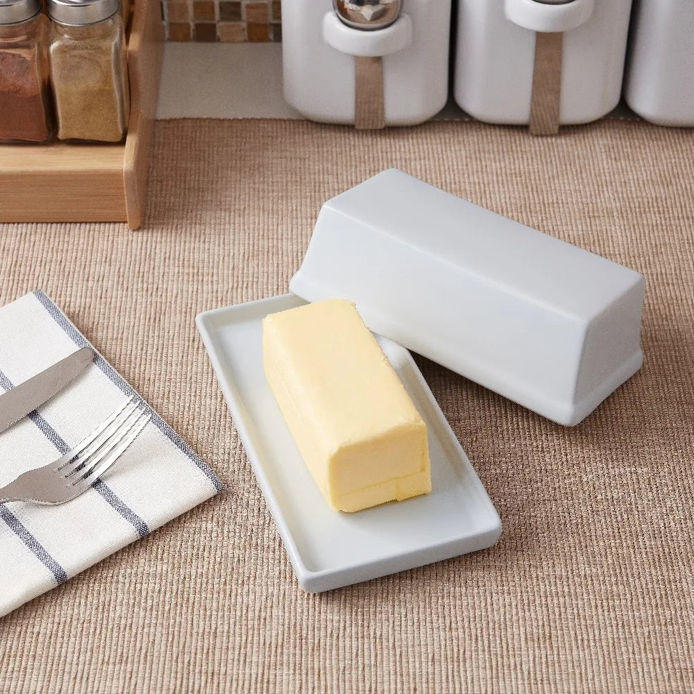 Top Selling Stoneware Butter Dish with Lid, Ceramic Butter Holder for Kitchen Countertop Storage, White, Set of 1, Best Seller