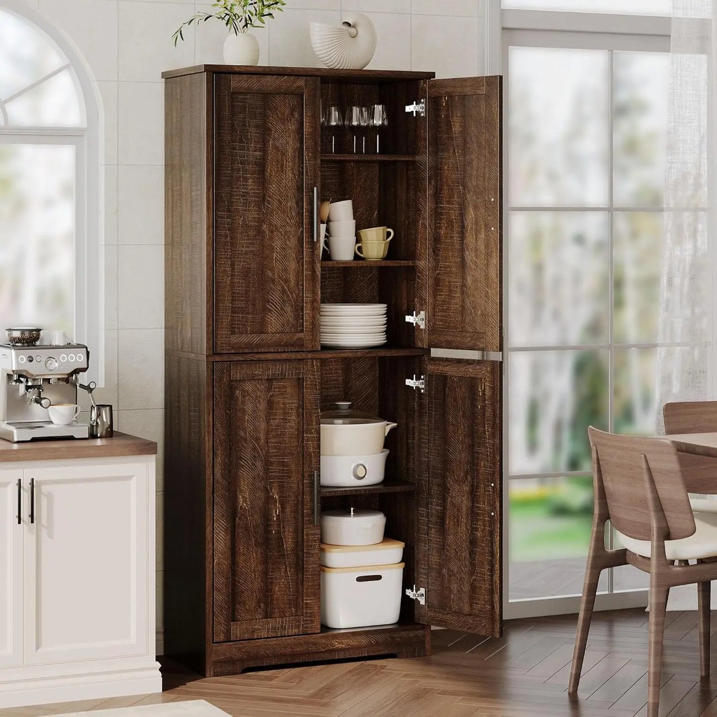 Studyset Freestanding Kitchen Pantry Cabinet With Adjustable Shelves
