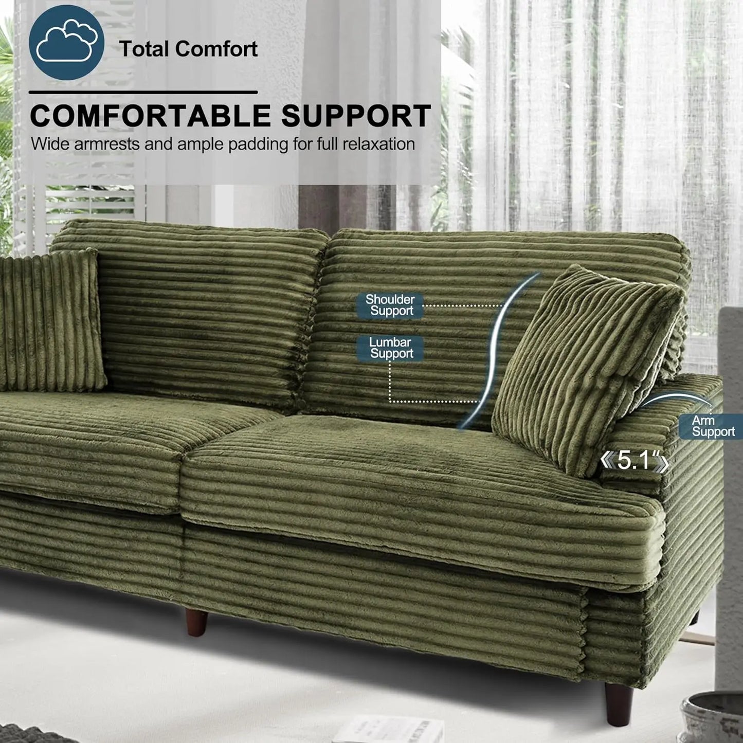 Plush Three Seater Sofa Couch For Living Room Comfort