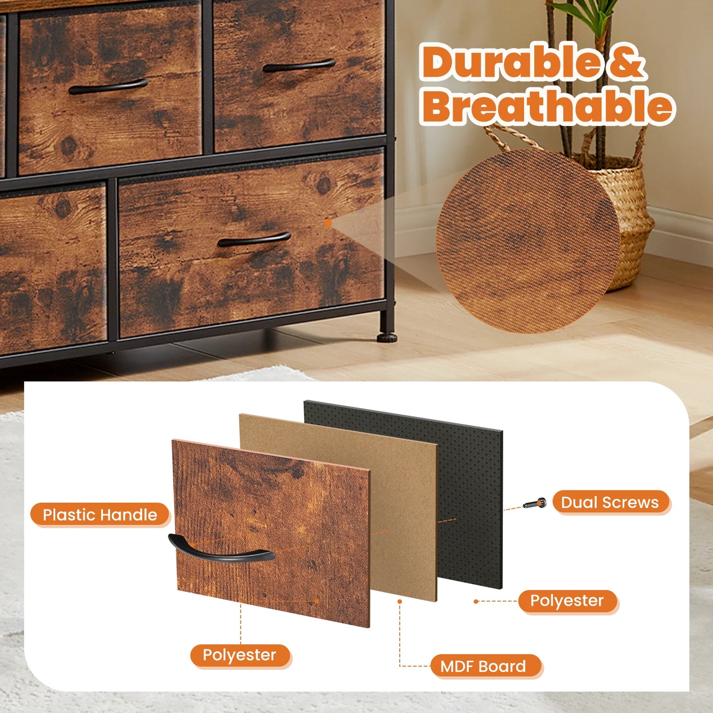 JHK Shoe Cabinet Dresser With Fabric Drawers And TV Stand