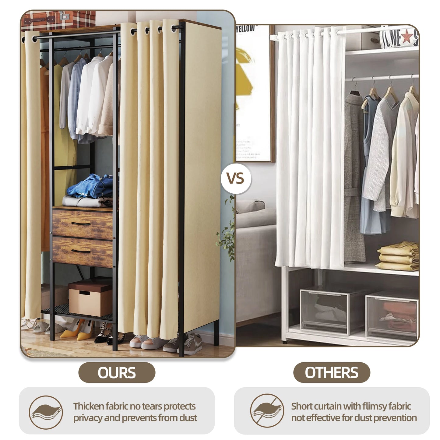 Heavy Duty Clothes Rack Coat Stand with Dust-proof Cover for Home Organization And Storage