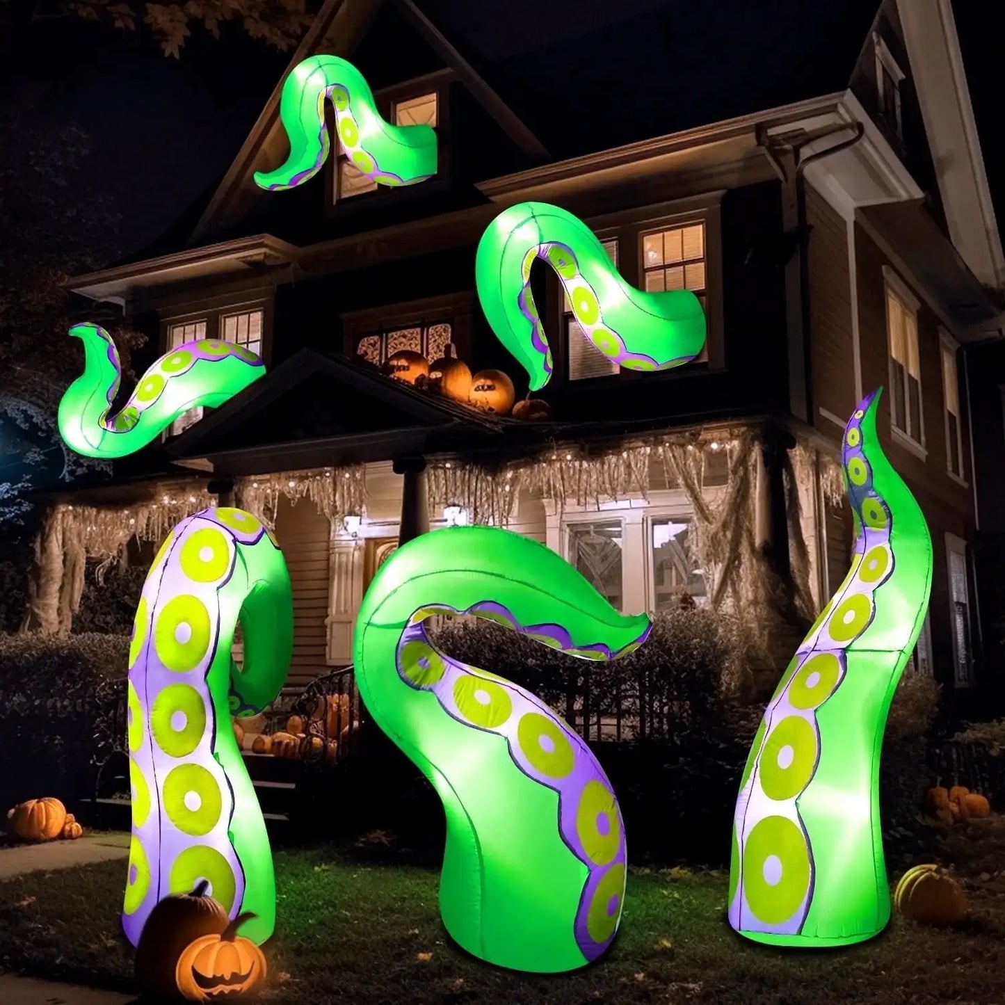 3 Pcs Giant Octopus Halloween Inflatable Outdoor Tentacle Broke Out from Window with Built-in LED Blow Up Inflatable for Window Decoration Yard Garden Lawn Decor