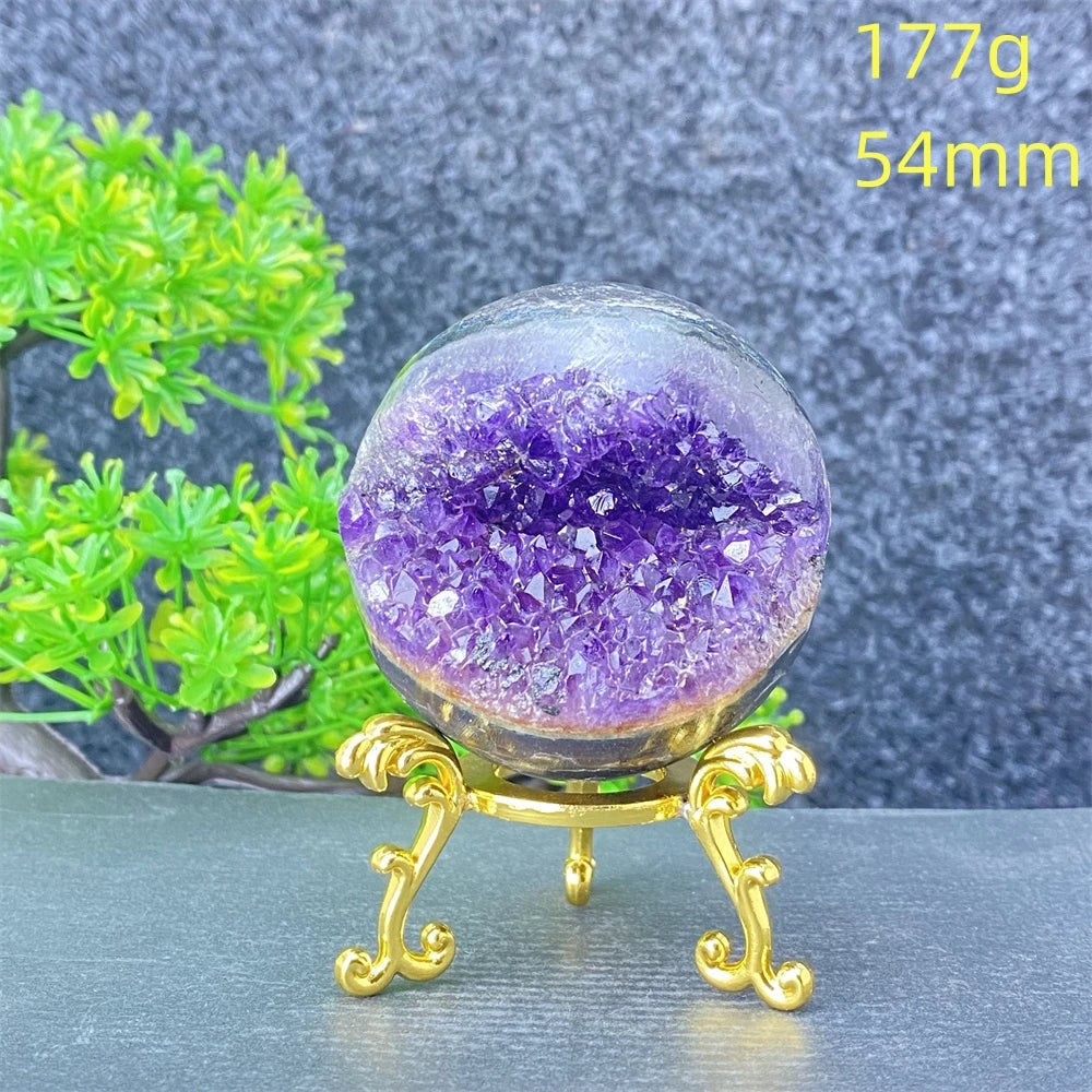 Natural Amethyst Geode Crystal Ornament With Decorative Display Base