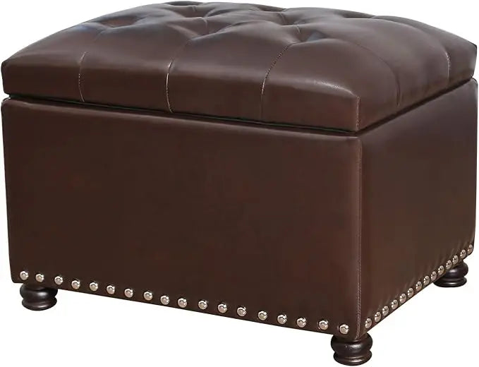 Faux Leather Storage Ottoman Bench Modern Rectangle Foot Rest
