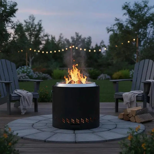 Smokeless Fire Pit Stove Bonfire, H: 15.4 in x Dia: 15.7 in ,Wood Burning Fireplaces with Removable Ash Pan, SUS430 Stainless Steel Inner Portable Outdoor Firepit,for Outdoor Patio Camping