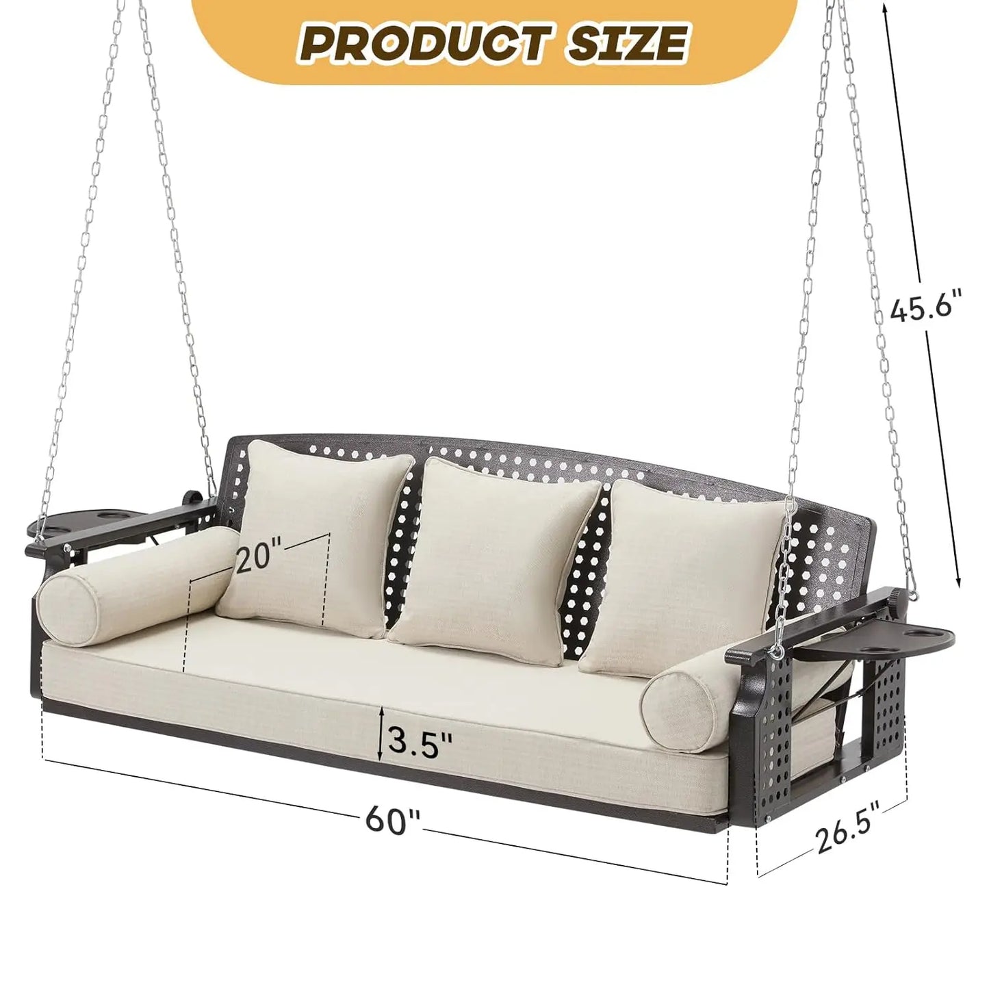 Three Seater Porch Swing With Cup Holders And Cushions