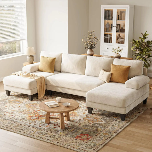 U Shaped Sectional Sofa With Double Chaise Chenille Living Room
