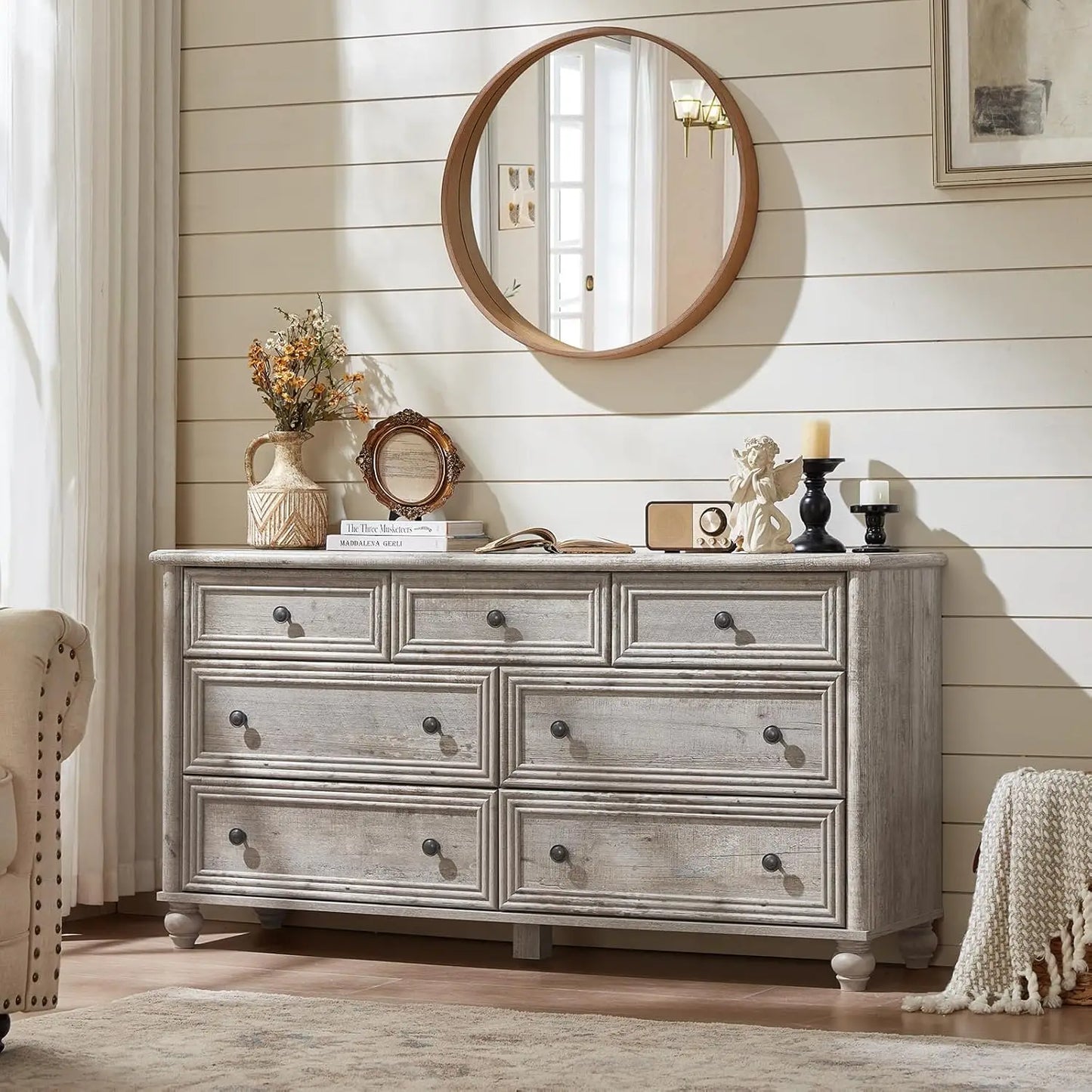 Farmhouse Wood Dresser And Nightstand Three Piece Bedroom Set