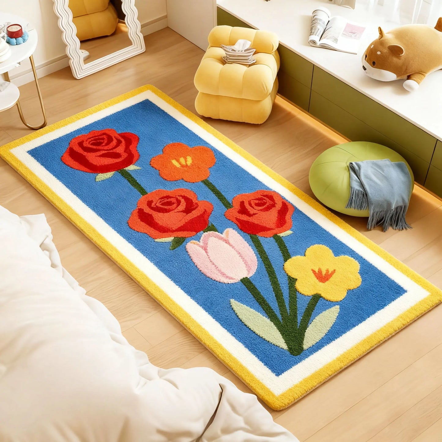 Flower Pattern Carpets for Living Room Fluffy Soft Bedside Floor Mat Modern Style Bedroom Decor Carpet Thick Plush Cloakroom Rug