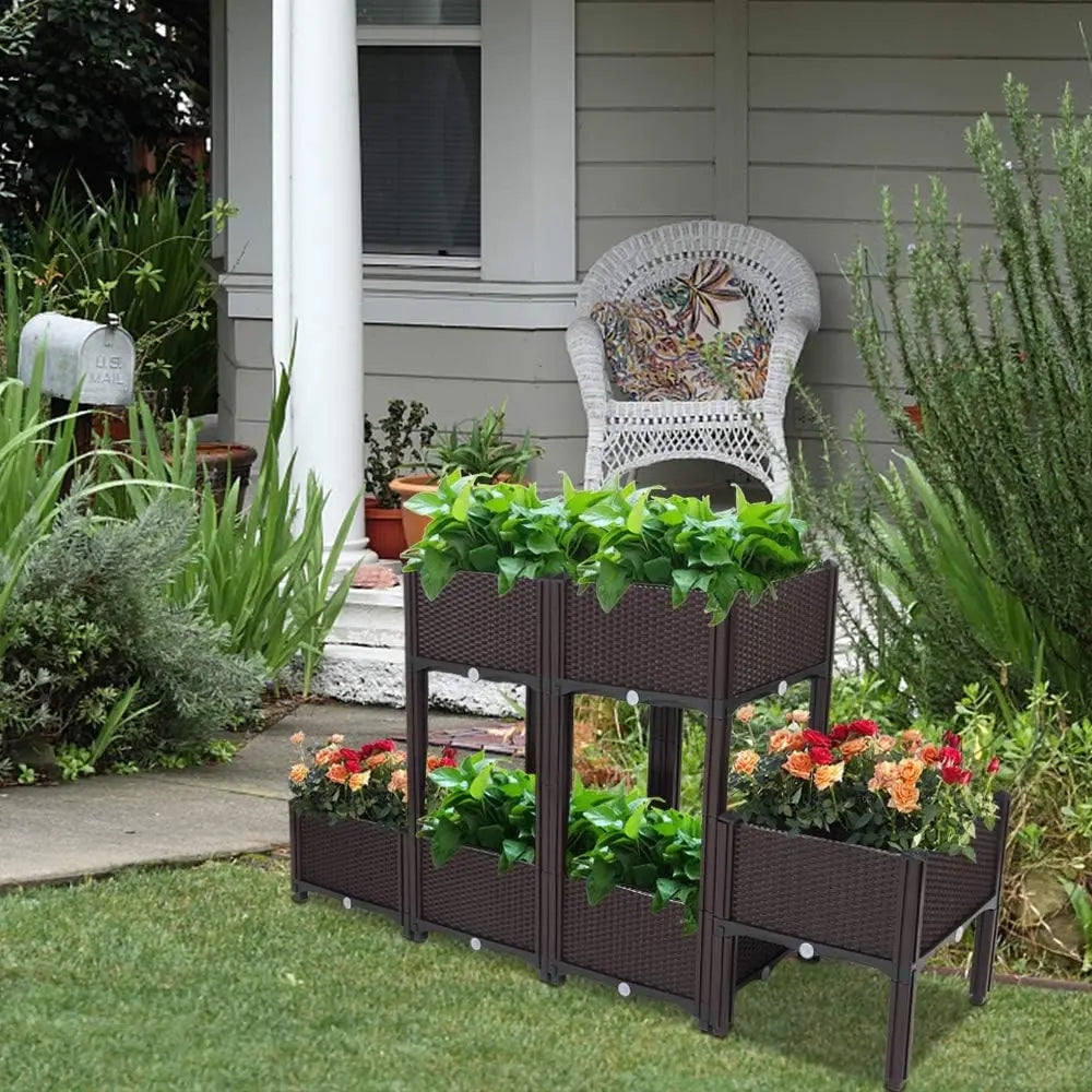 Self-Watering Raised Garden Bed Set for Vegetables and Flowers