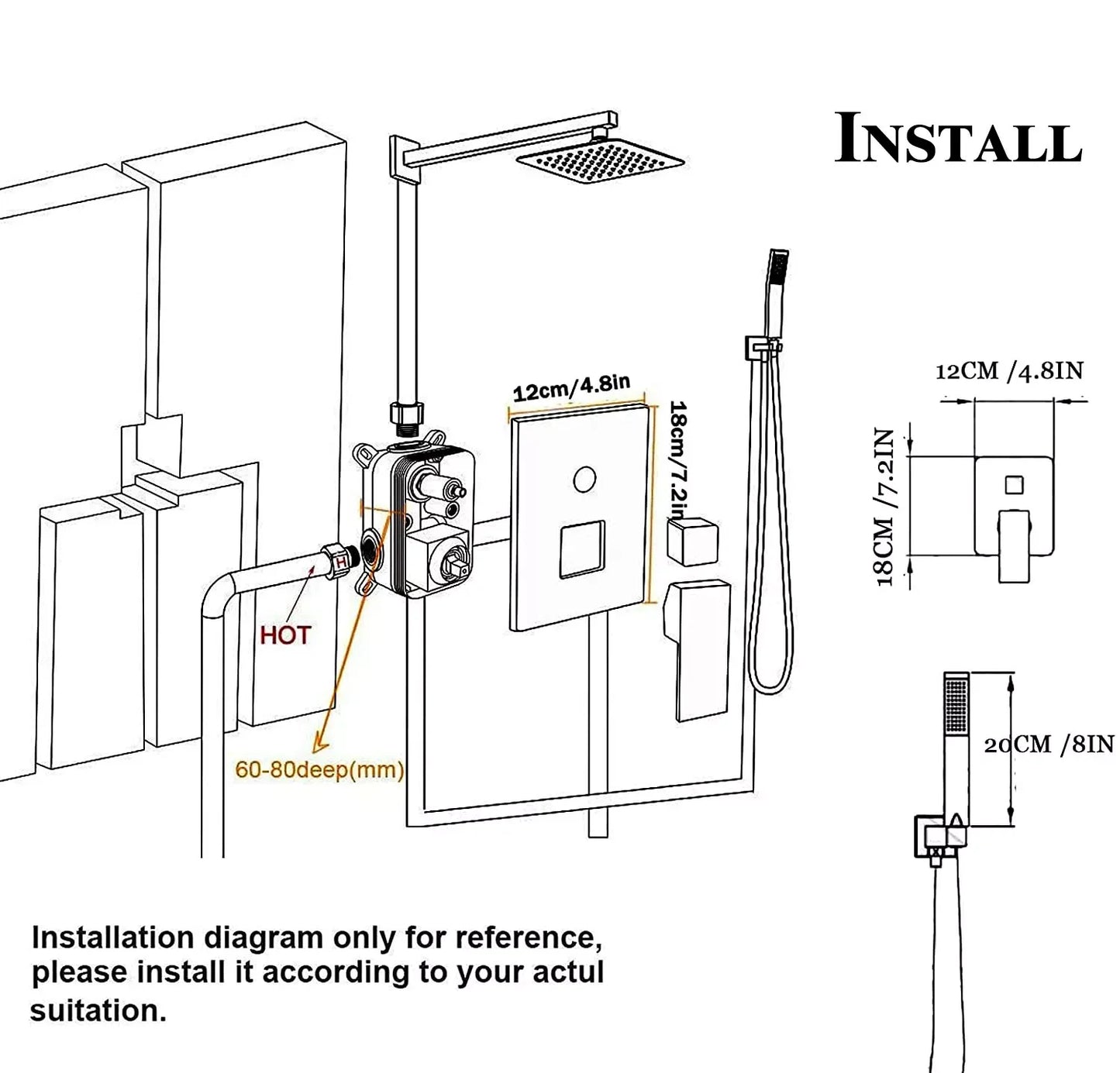 MYQualife Wall Mount Shower Faucet With Rainfall Mixer Sprayer