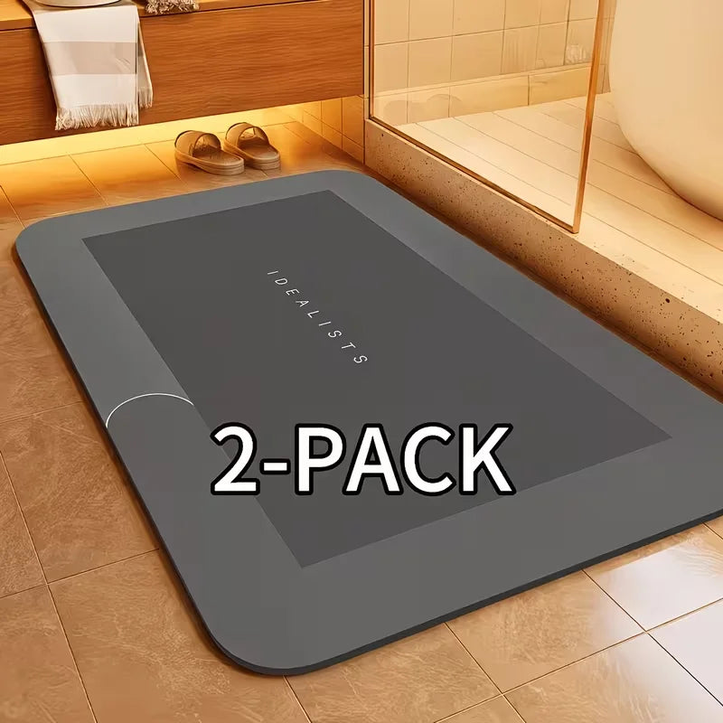 2-Piece Set - Super absorbent and non-slip diatomaceous earth bathroom mats, quick-drying and soft, suitable for use in bathrooms, bedrooms, kitchens, and laundry rooms.