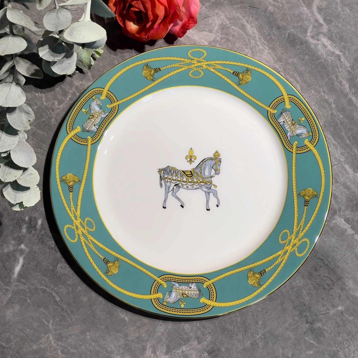 Light luxury bone china war horse western food plate personalized steak plate afternoon tea snack plate dinner plate coffee cup