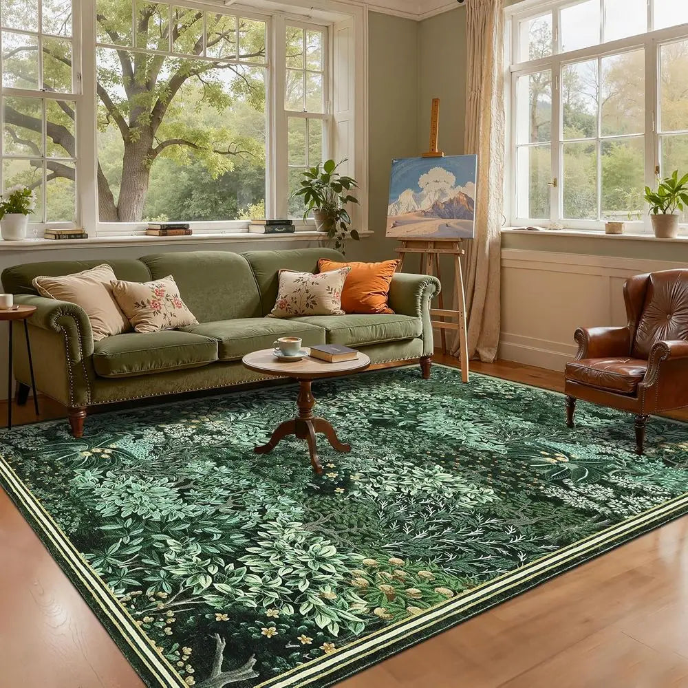 Botanical Woodland Washable Non Slip Area Rug For Living Room