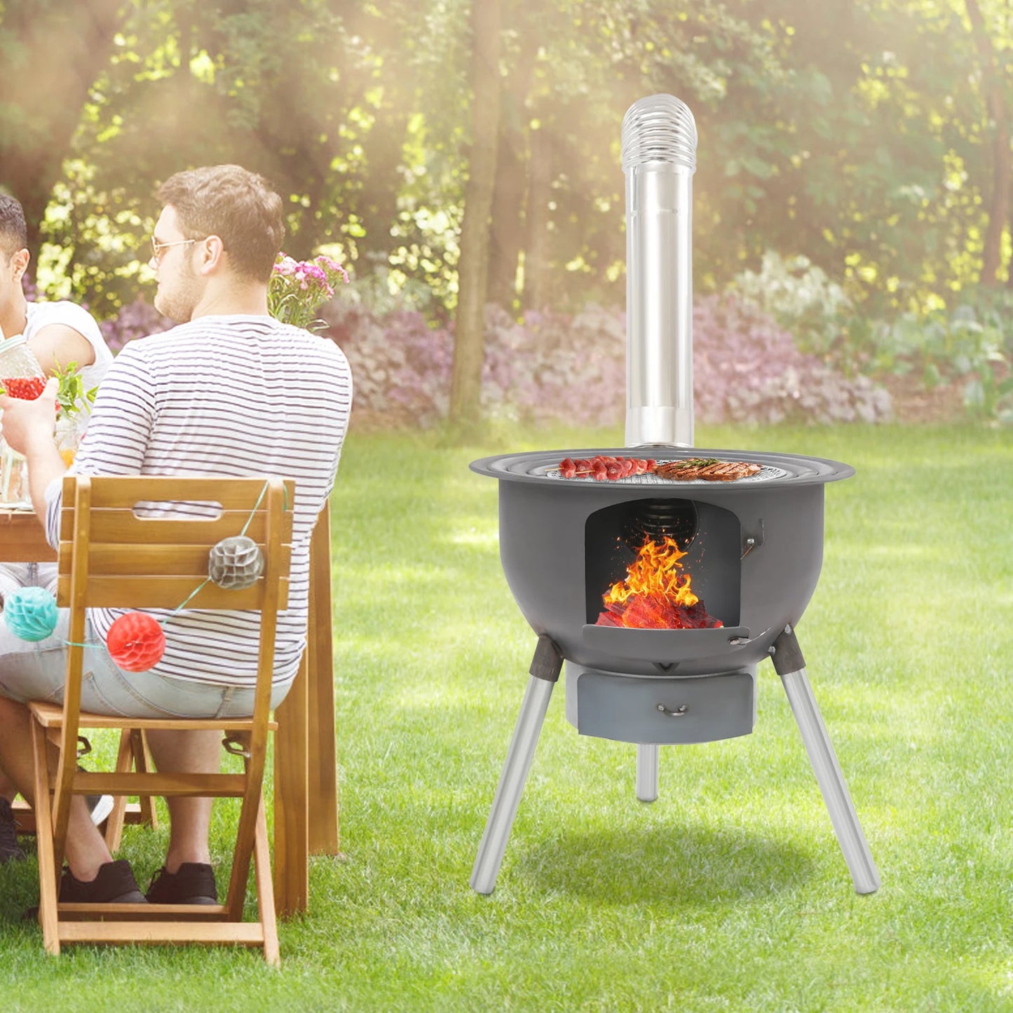 NONED Wood Burning Stove With Grill Rack Portable Camp Stove