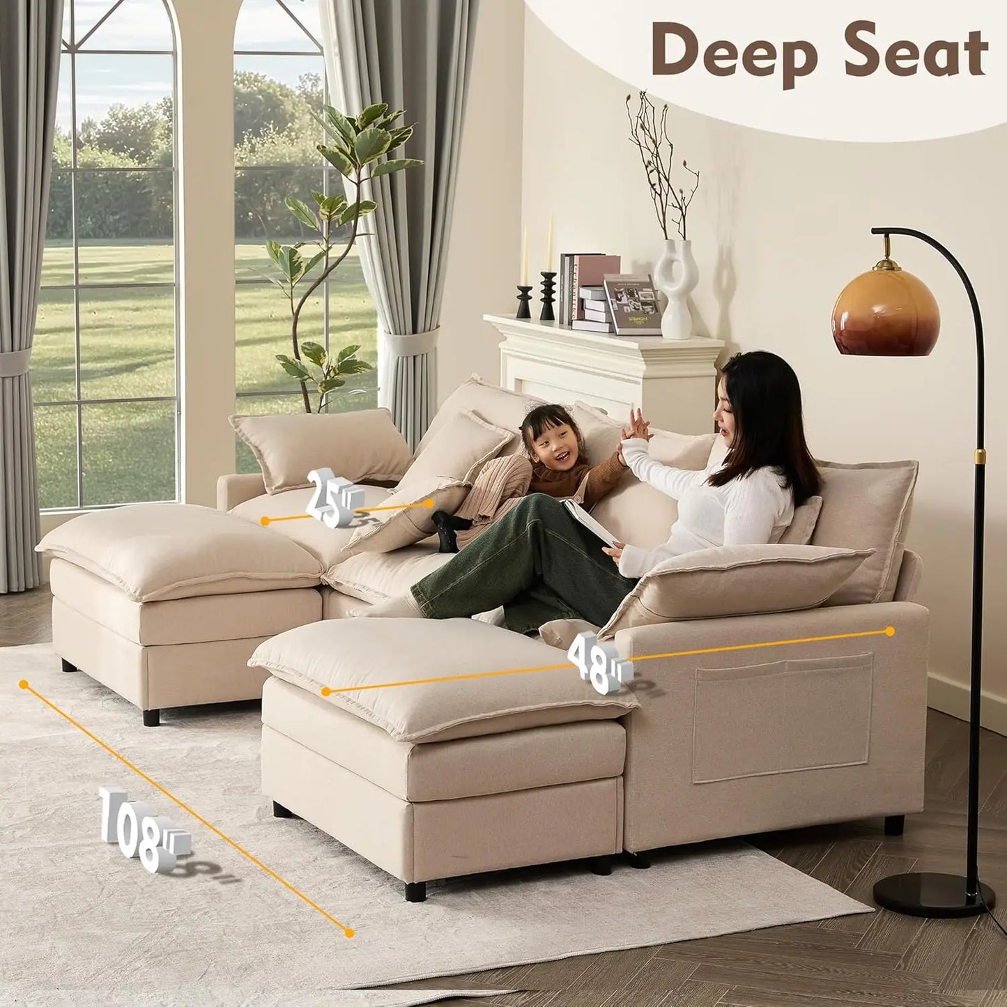 U Shaped Modular Sectional Sofa With Movable Ottoman