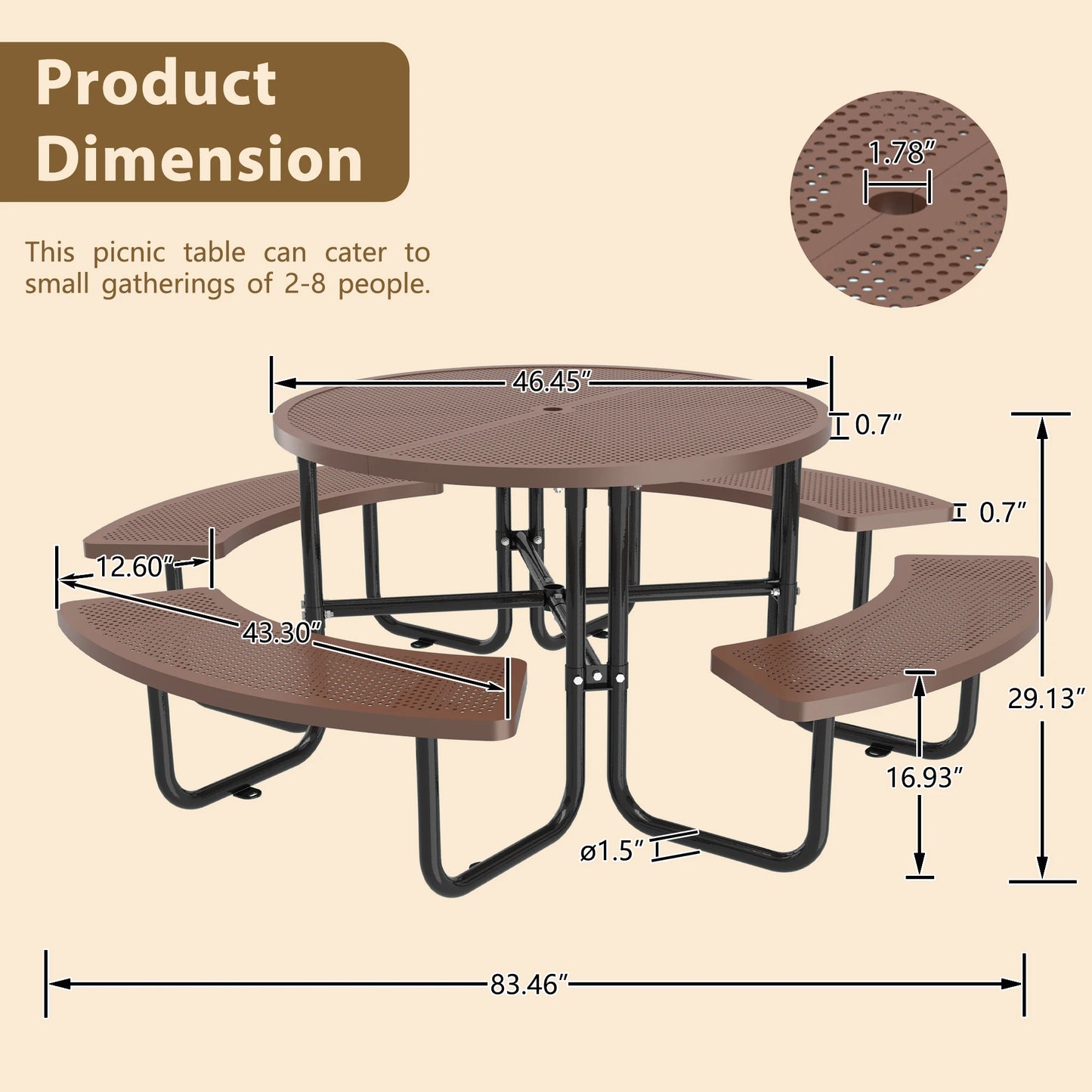 Jaxilyn Outdoor Round Perforated Picnic Table With Umbrella Hole