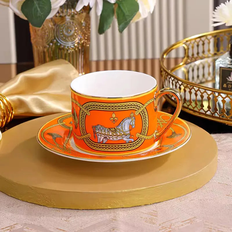Light luxury bone china war horse western food plate personalized steak plate afternoon tea snack plate dinner plate coffee cup