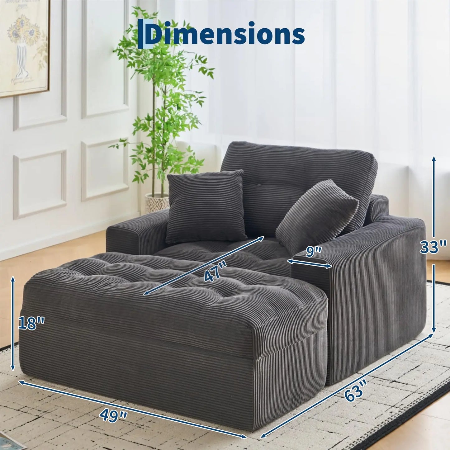 HobbyLane Corduroy Cloud Chaise Lounge With Ottoman And Pillows