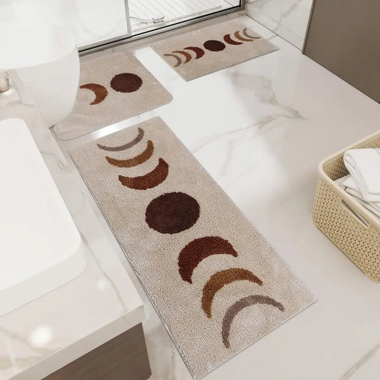 Boho Moon Phase NonSlip Microfiber Bath Rug Set With ToiletRug