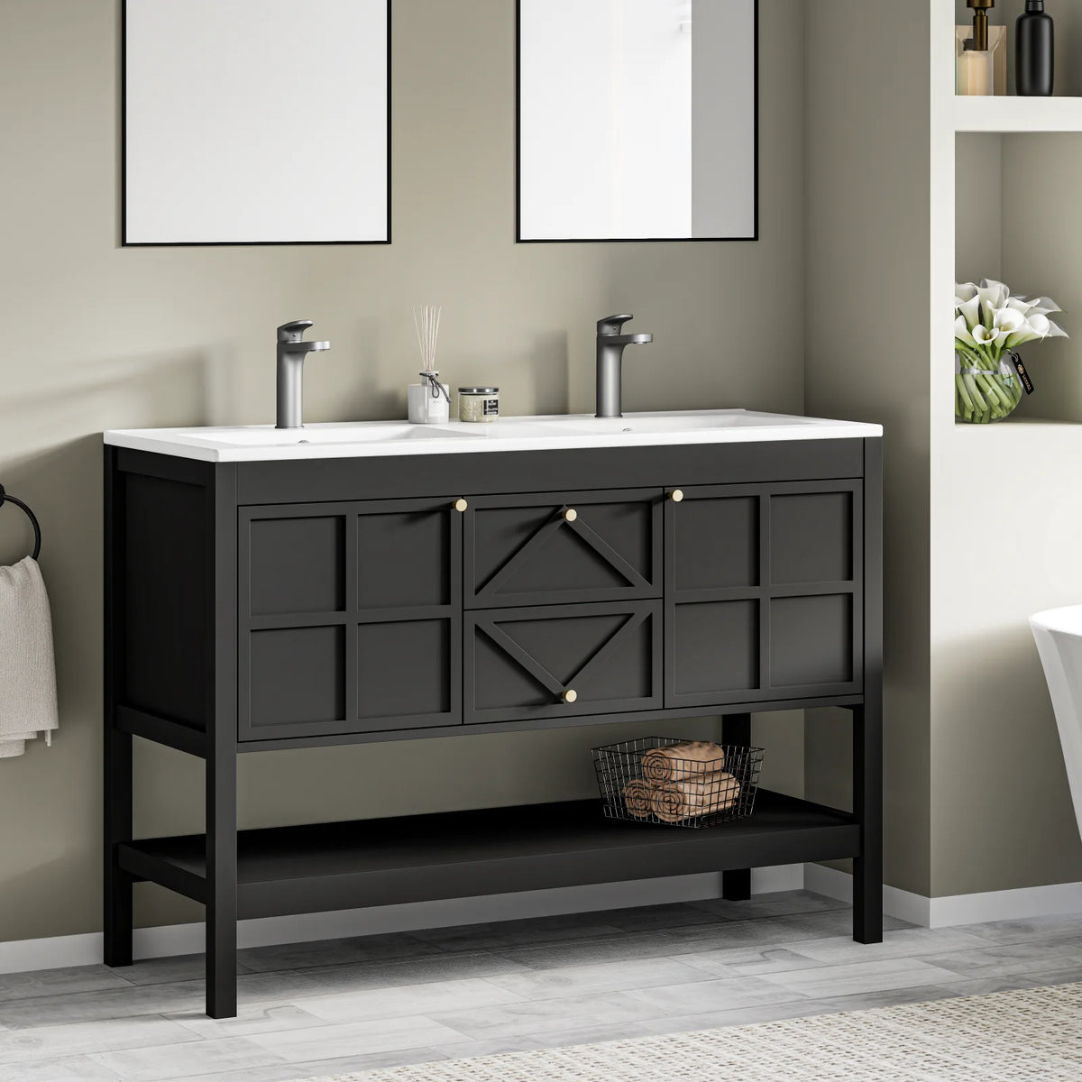 EVOKEDEN Freestanding Farmhouse Bathroom Vanity With Double Sink