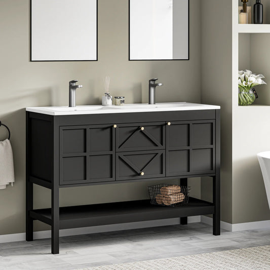 EVOKEDEN Freestanding Farmhouse Bathroom Vanity With Double Sink