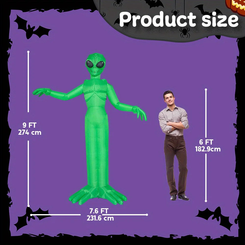 9 FT Tall Halloween Inflatable Decoration Outside Blow Up Alien Inflatable Outdoor Decor with Build-in LEDs for Halloween Yard Lawn Garden Decorations