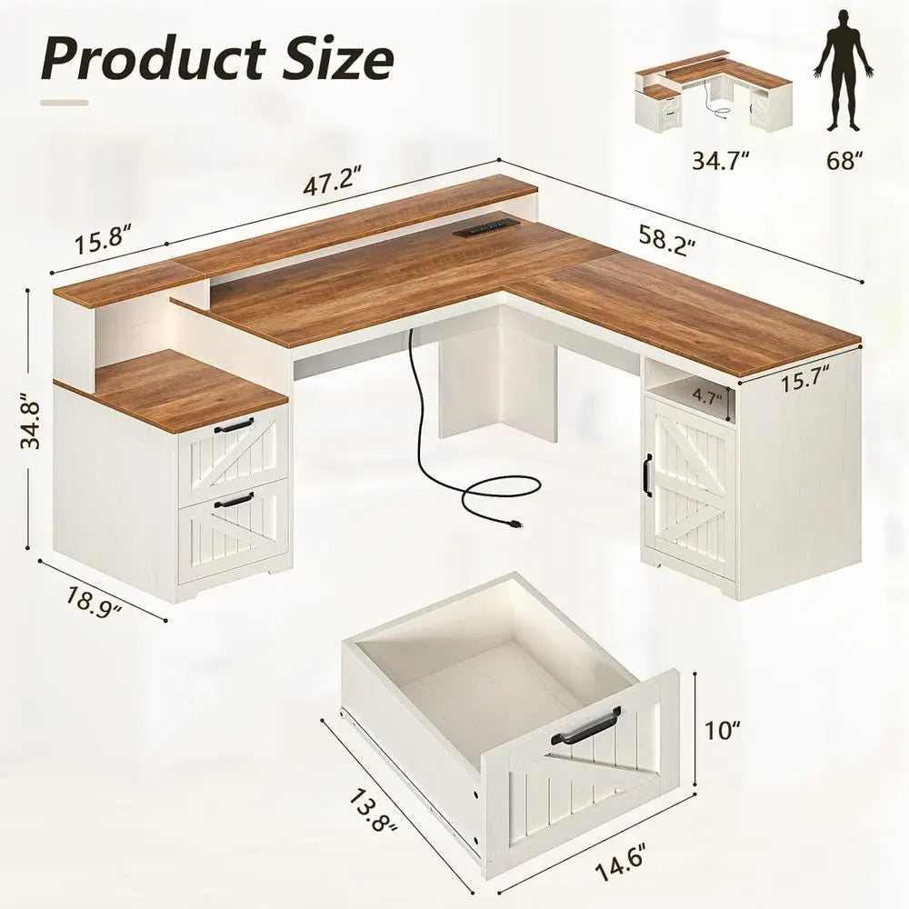 L Shaped Executive Desk With Storage And Power Outlets