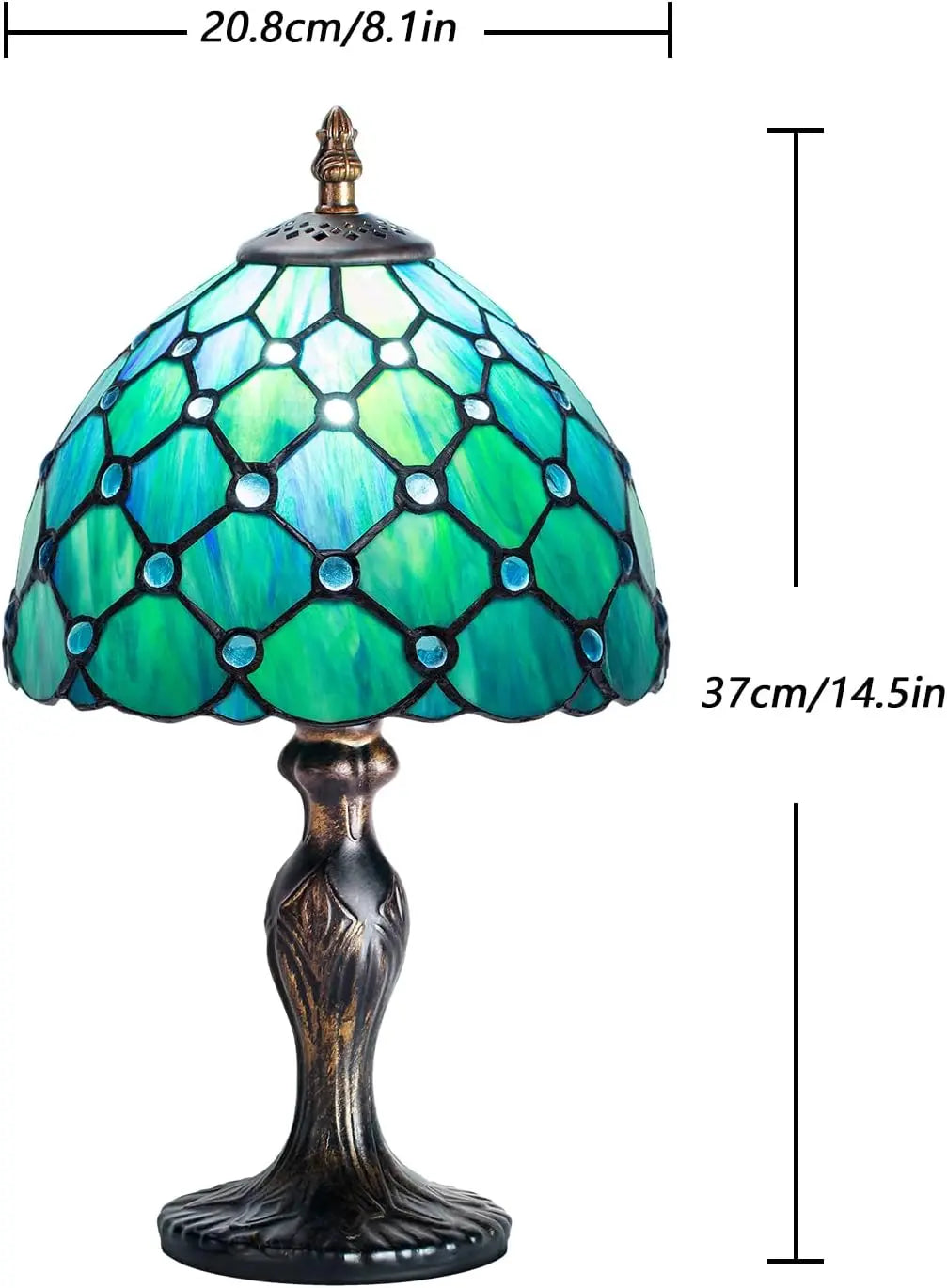 Handmade Stained Glass Table Lamp, Crystal Bead Style, Antique Art Craft for Living Room Bedroom (Green Pearl)