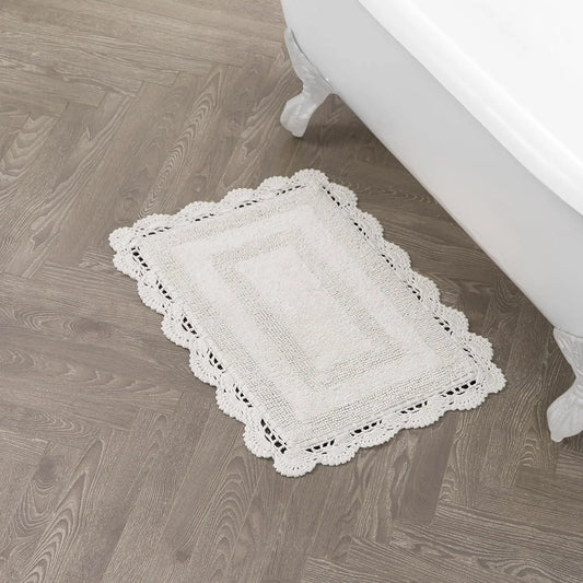 100 Percent Cotton Bath Mat Reversible Crochet Plush Absorbent Rug