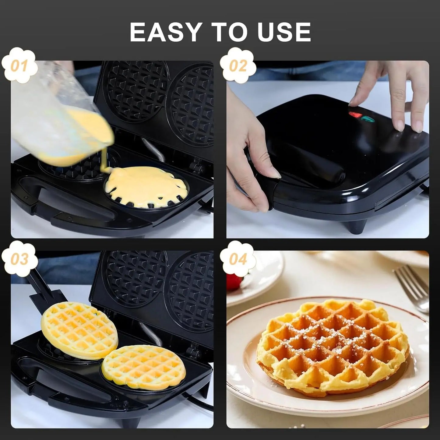 3-in-1 Sandwich Maker with Removable Plates, Panini Press, Waffle Maker, Non-Stick, 750W Compact Breakfast Grill for Sandwiches, Waffles, Steak, Black