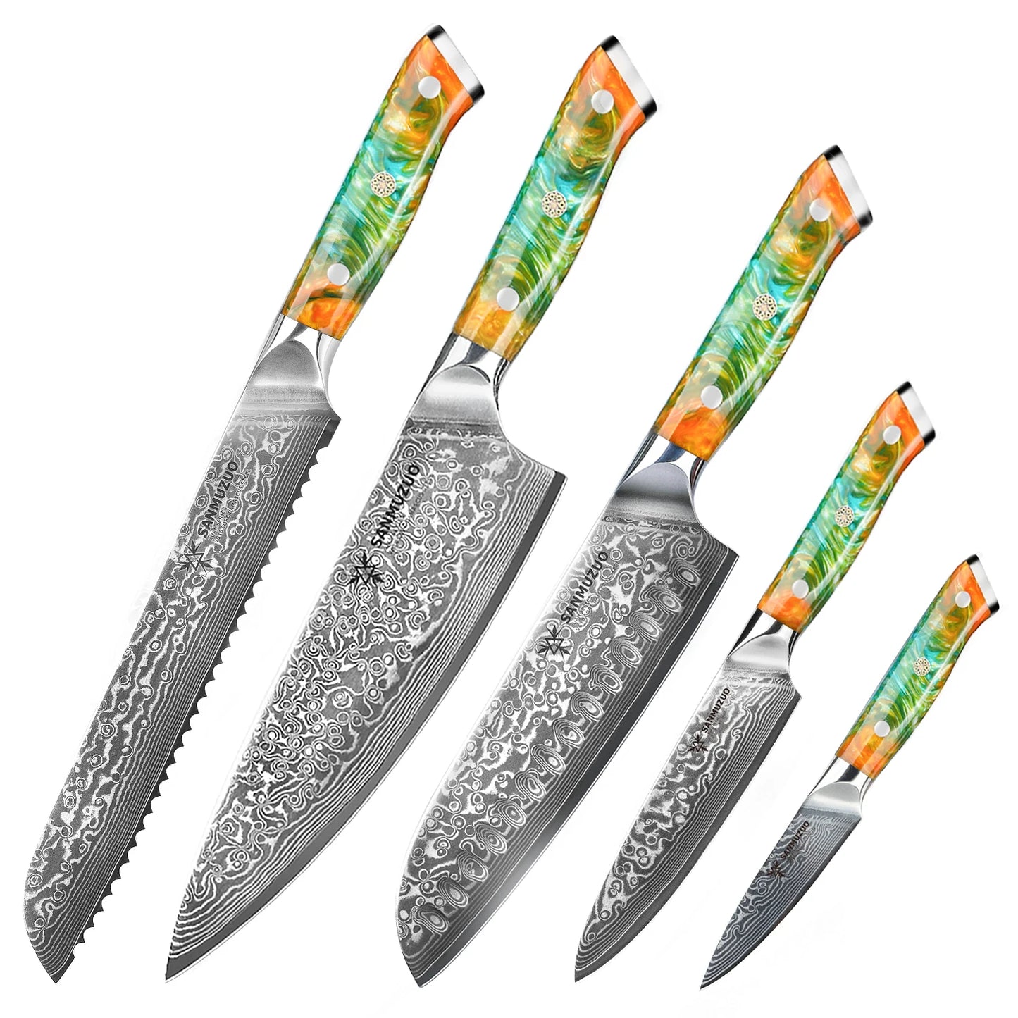 SANMUZUO Damascus Kitchen Knife Set With Resin Handles