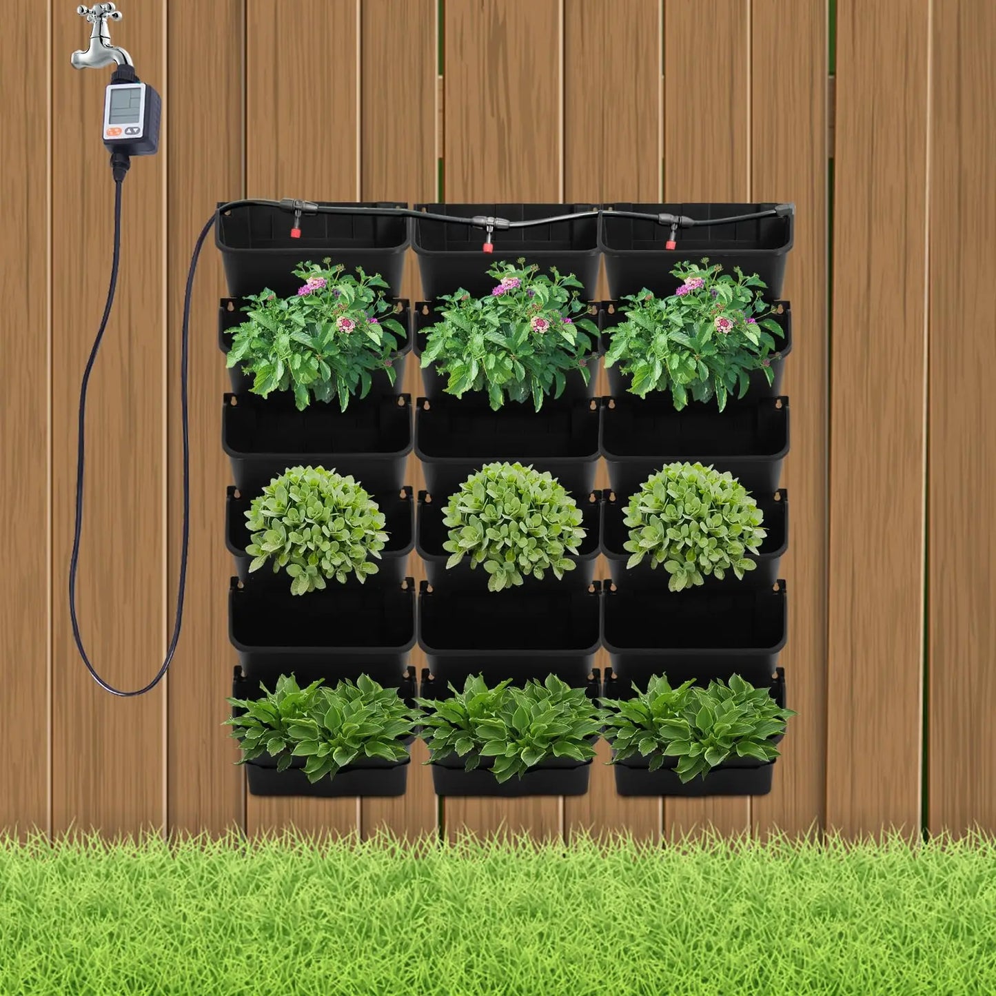 Self-Watering Wall-Mounted Planter Set With 18 Pots