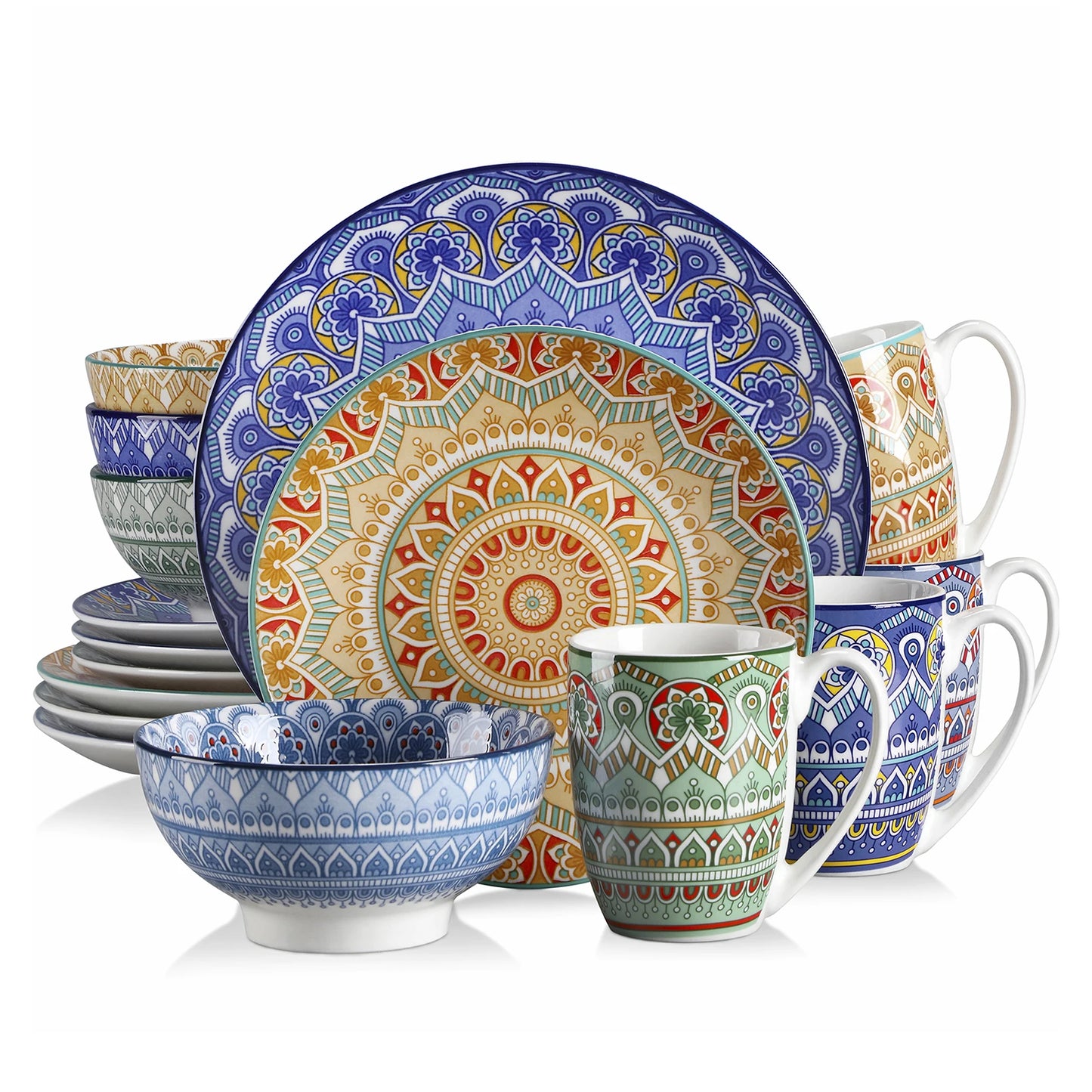 MALACASA Mandala Geometric Ceramic Dinnerware Set Porcelain Plates