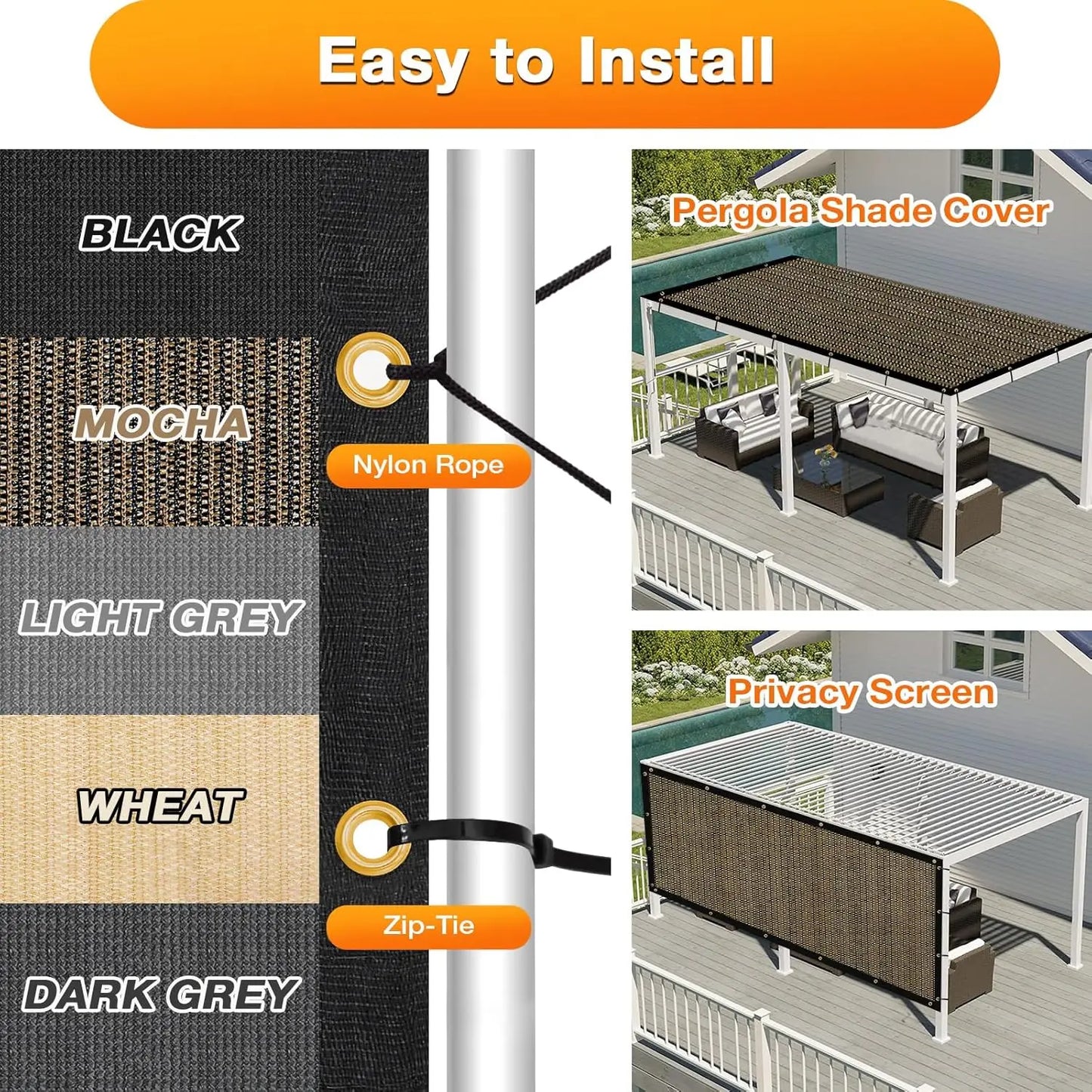 Outdoor Pergola Sun Shade Cloth HDPE UV Protection Canopy