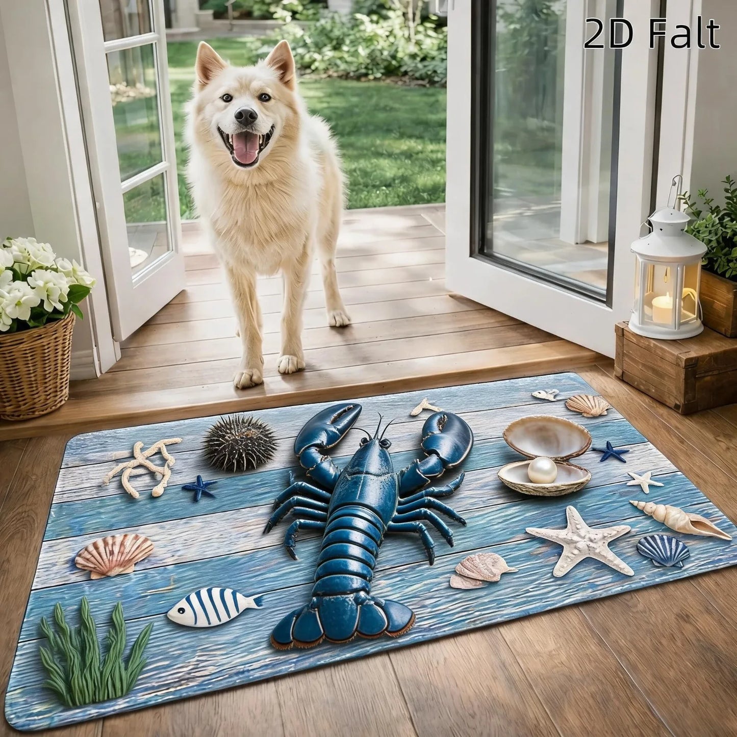 1pc Flat Printing Flannel Material Door Mat, Ocean Style Lighthouse Anchor Starfish Floor Mat, Durable and, Machine Washable, Universal Entrance Doormat Kitchen Foot Mat, for Living Room Bedroom Office Bathroom Balcony Hallwa