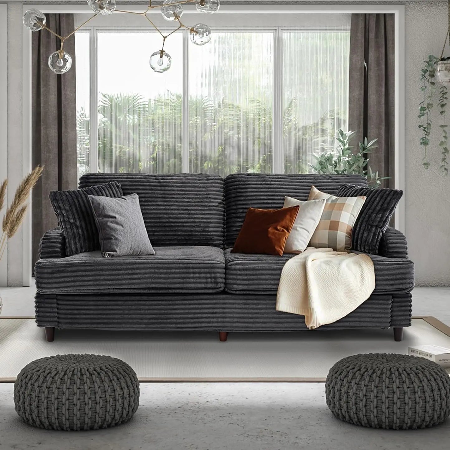 Corduroy Loveseat Sofa Modern 2 Seater For Small Space Living