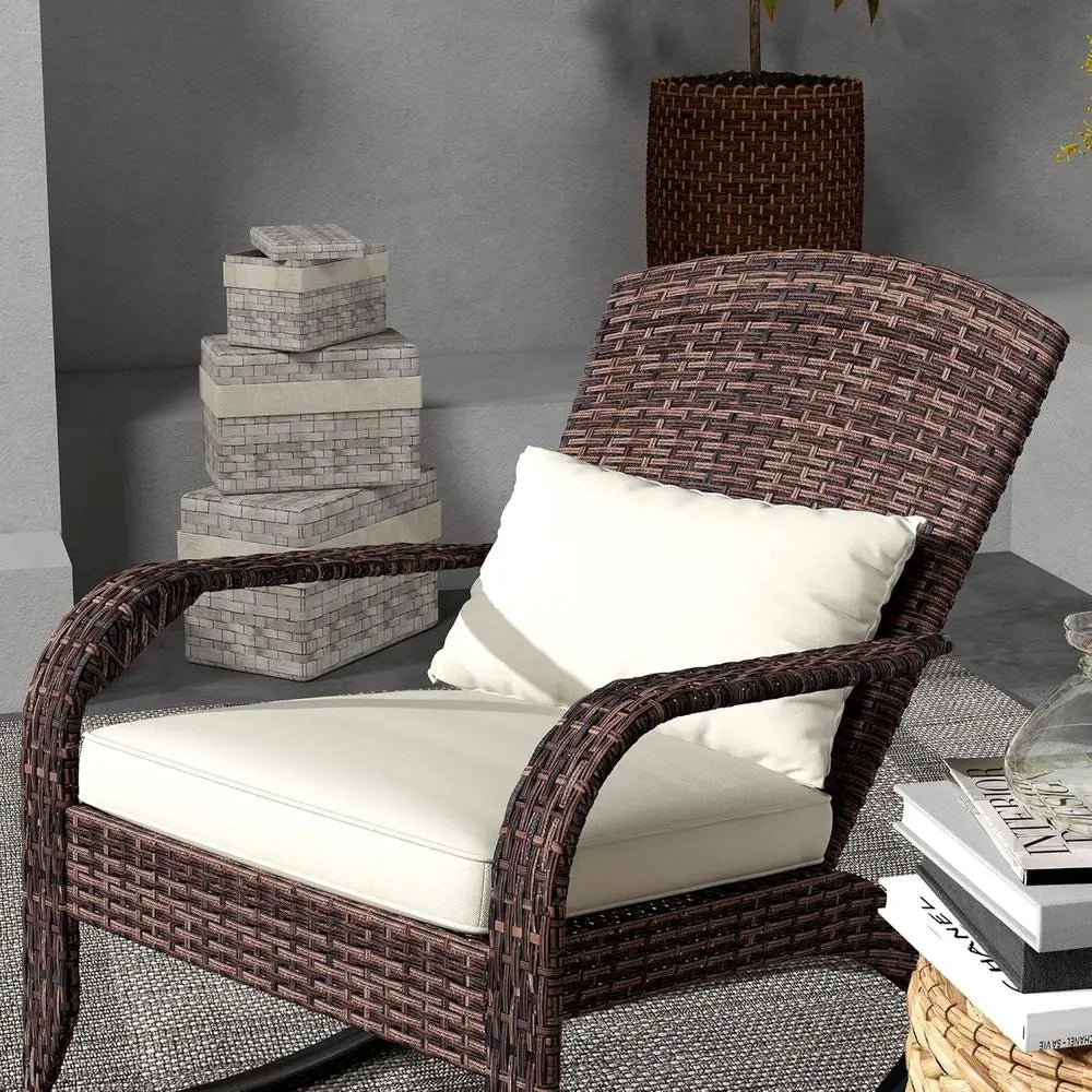 Outdoor Wicker Adirondack Rocking Chair, Patio Rattan Rocker Chair with High Back, Seat Cushion, and Pillow or Garden, Porch, Ba