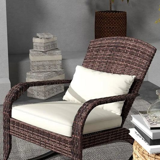 Outdoor Wicker Adirondack Rocking Chair, Patio Rattan Rocker Chair with High Back, Seat Cushion, and Pillow or Garden, Porch, Ba