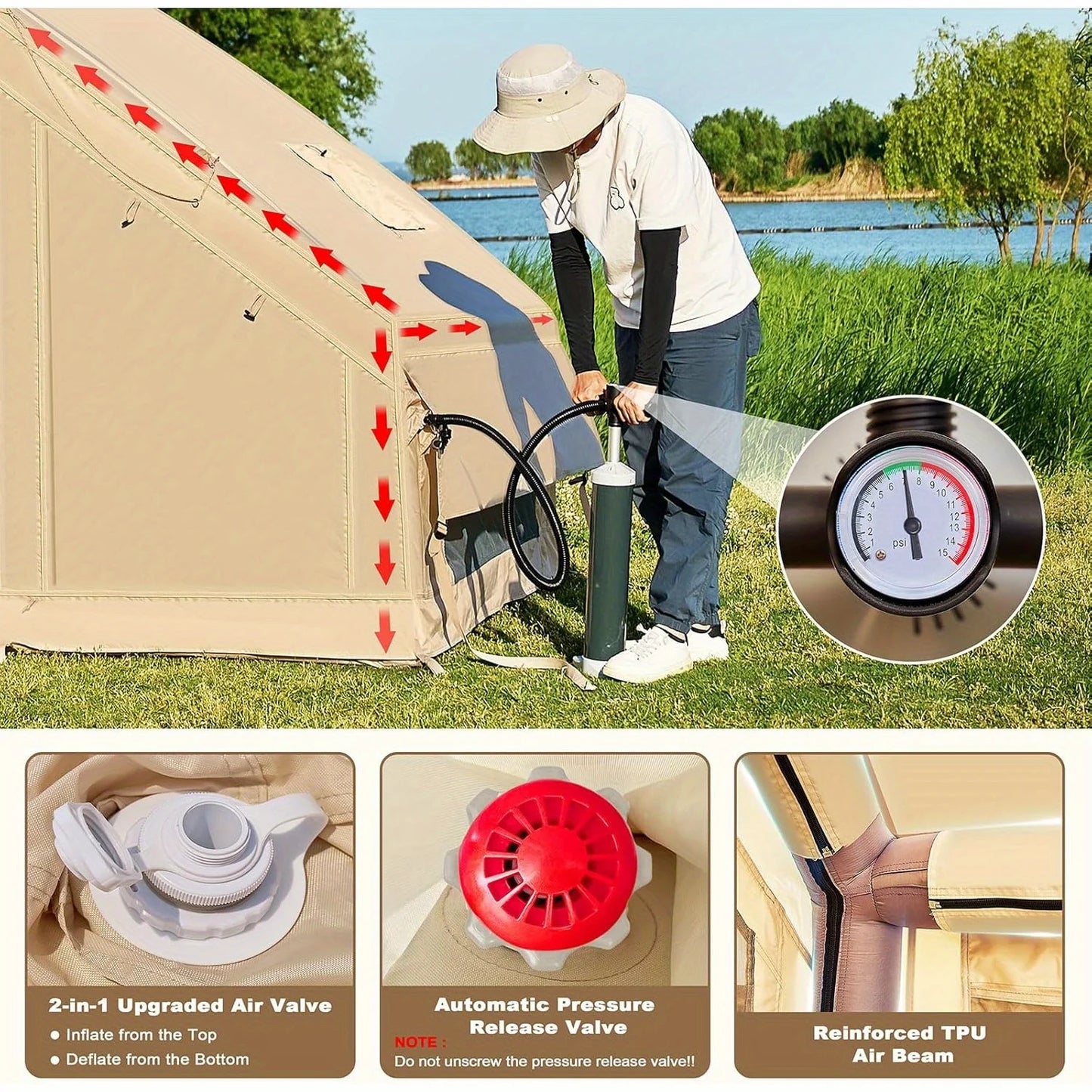 Inflatable Family Camping Tent for Four People, Quick Setup
